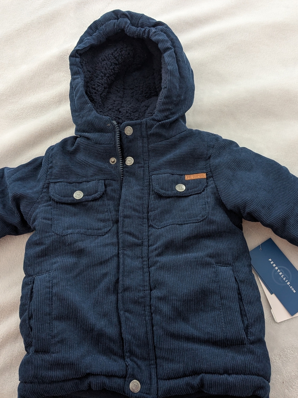 Perry Ellis Kids Navy Hooded Corduroy Puffer Coat